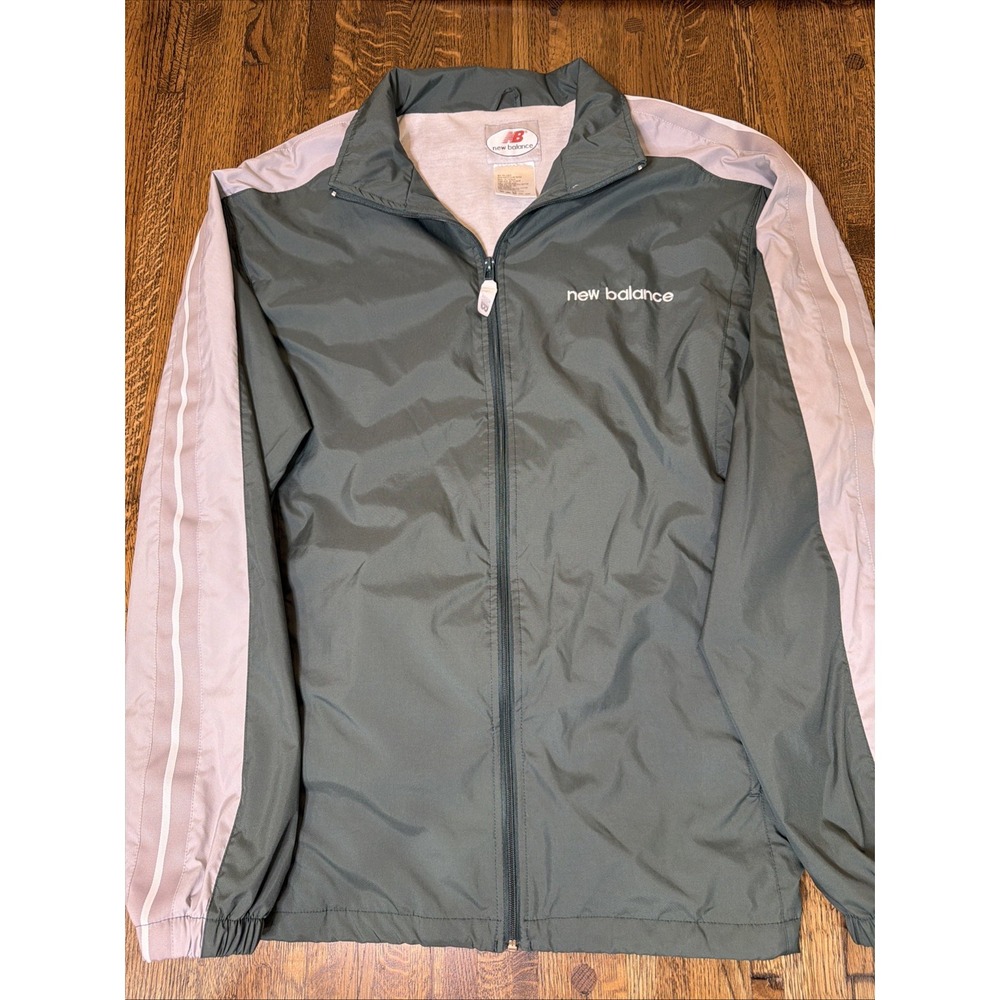 Vintage Men's New Balance Windbreaker Jacket Green With Grey Stripe